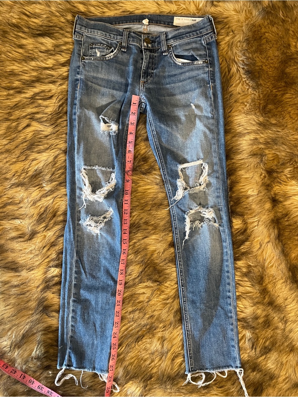 Rag & Bone Blue Distressed Women's Skinny Jeans Dre 24